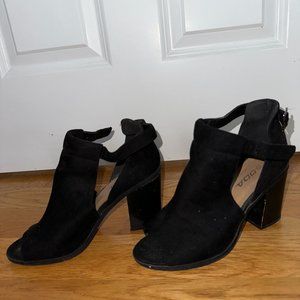 Black Peep Toe Suede Booties - Size 7
